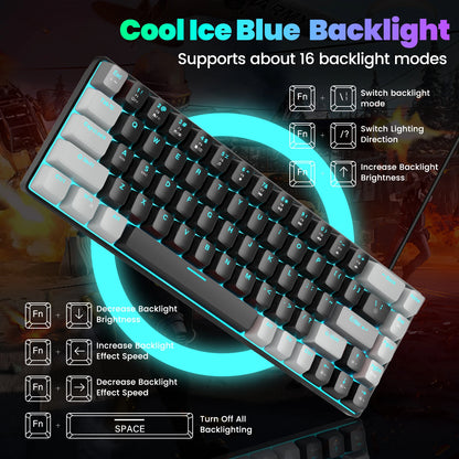 FocusOnPC MK-BOX Portable 60% Mechanical Gaming Keyboard, 68 Keys Compact Wired Keyboard with LED Backlight for Gaming & Office, Compatible with PC, Laptop & Mac, Free Random Mouse Pad Included