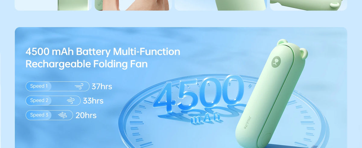 JISULIFE Portable Fan Mini Handheld Fan USB 4500mAh Recharge Hand Held Small 3 In1 Pocket Fan with Power Bank Flashlight Feature