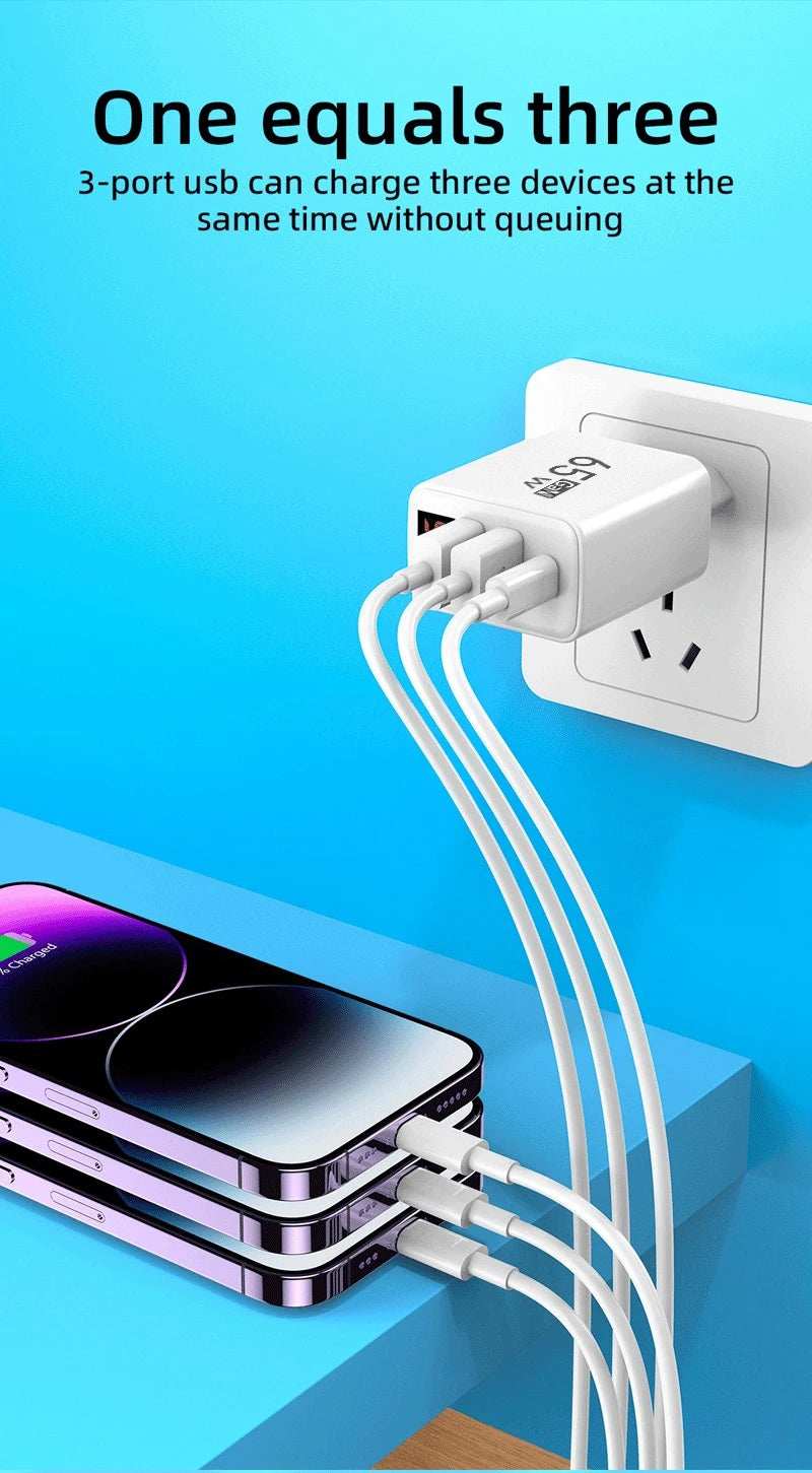 65W USB C Charger Fast Charger Phone Charger Adapter with LED Display QC3.0 EU/US/UK Plug For iPhone Samsung Xiaomi Wall Charger