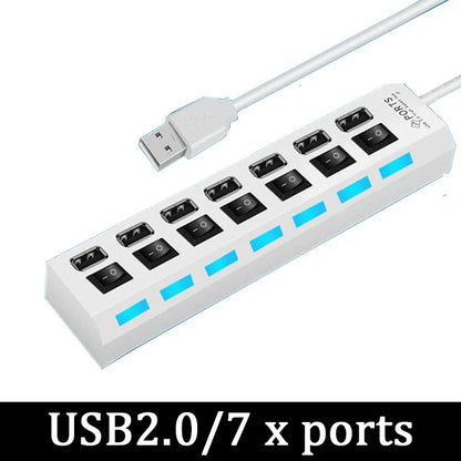 4/7 in 1 Multi USB Splitter Hub USB Hub 2.0 Use Power Adapter USB 2.0 Multiple Expander Switch Hub Docking Stations 30CM Cable