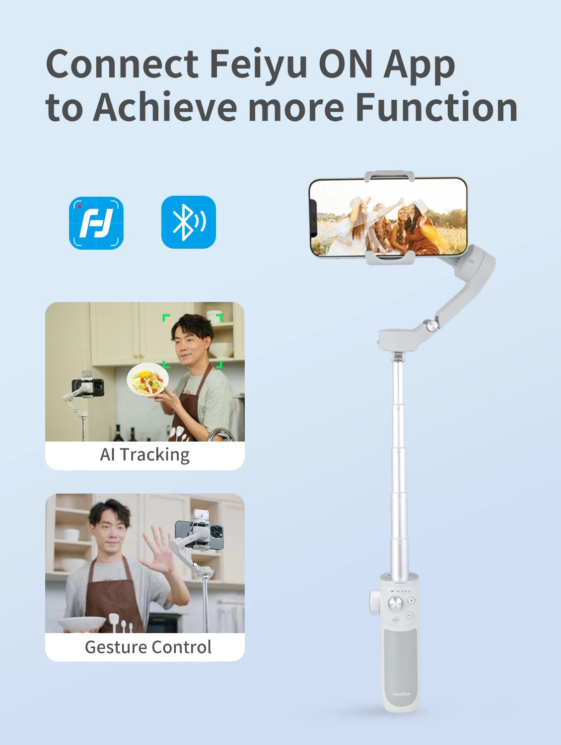 FeiyuTech VB4 3-Axis Gimbal Stabilizer for iPhone & Android, Built-in Selfie Stick, Foldable Design for Vlogging, Face Tracking