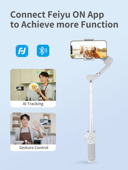 FeiyuTech VB4 3-Axis Gimbal Stabilizer for iPhone & Android, Built-in Selfie Stick, Foldable Design for Vlogging, Face Tracking