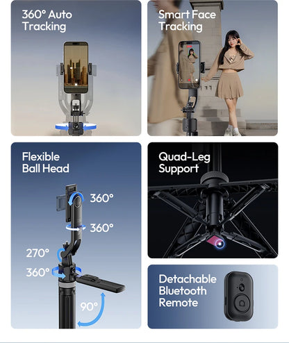 Ulanzi TT23 360° Auto-Tracking Selfie Stick Tripod Compact Foldable With Gesture Control Bluetooth Smart Face Tracking Tools