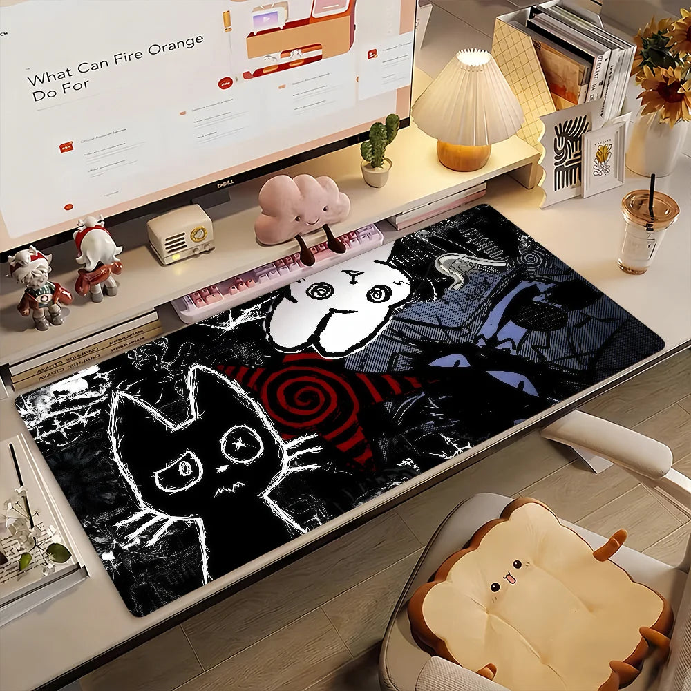 Cute Cartoon Creepy Cat Mouse Pad Non-slip Leather Gamer Balance Computer Mat Decoracion Deskmat Laptop Office Large Mouse Pad