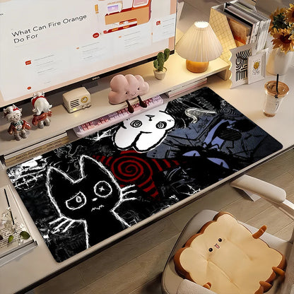 Cute Cartoon Creepy Cat Mouse Pad Non-slip Leather Gamer Balance Computer Mat Decoracion Deskmat Laptop Office Large Mouse Pad