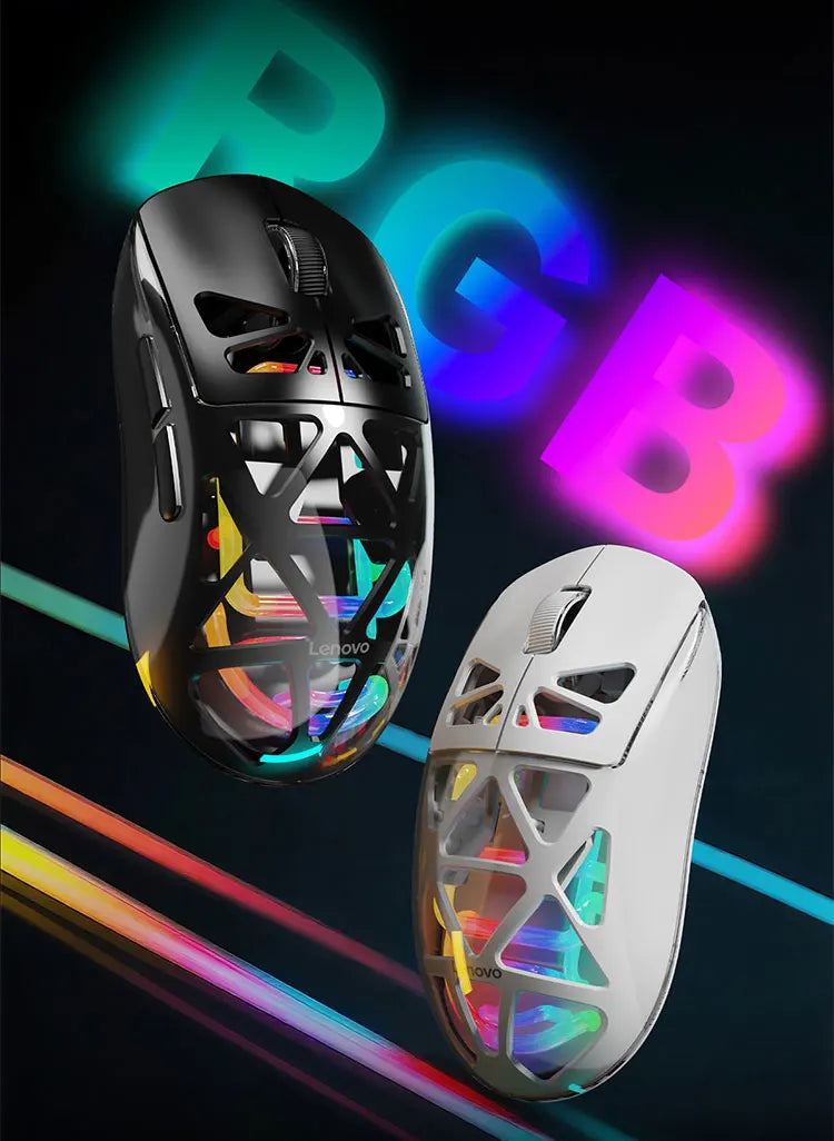 Lenovo Aurora Gaming Mouse GM11 Pro RGB 3-mode 2.4G Wireless Bluetooth 12000 DPI Adjustable Lightweight Portable Rechargeable