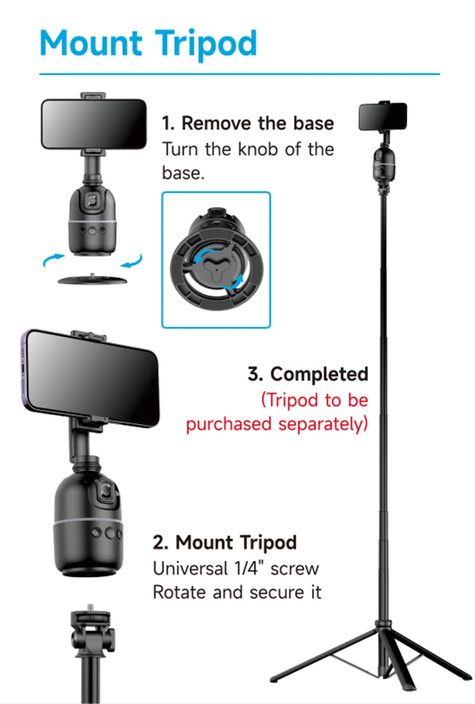 Selfie Stick Stabilizer 360° Auto Face Tracking AI Gimbal All-in-One Desktop Phone Holder Tripod for Smartphone Video Vlog Live