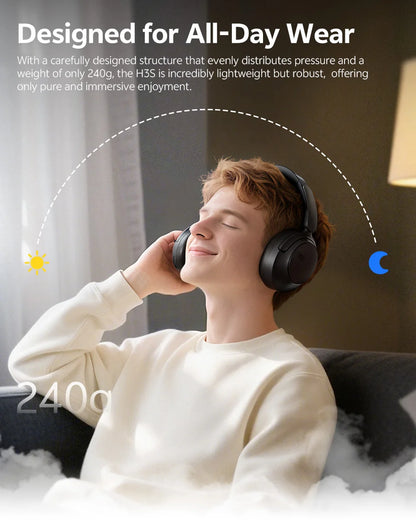 QCY Wireless Bluetooth 6.0 BH25H3SA Headphone 3D Spatial Audio Earphone -56dB Adaptive ANC 53mm Driver Foldable Over Ear Headset