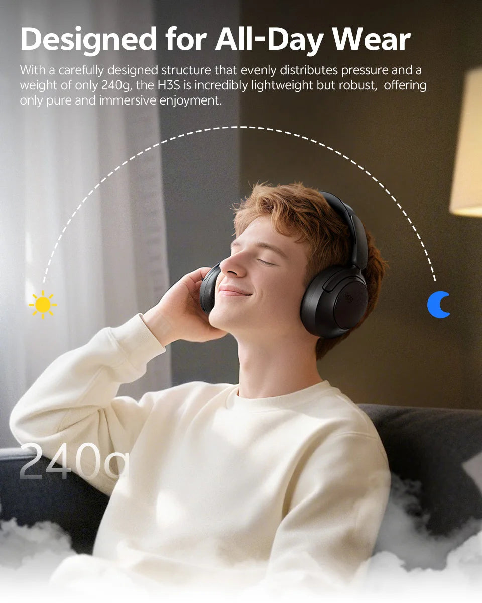 QCY Wireless Bluetooth 6.0 BH25H3SA Headphone 3D Spatial Audio Earphone -56dB Adaptive ANC 53mm Driver Foldable Over Ear Headset