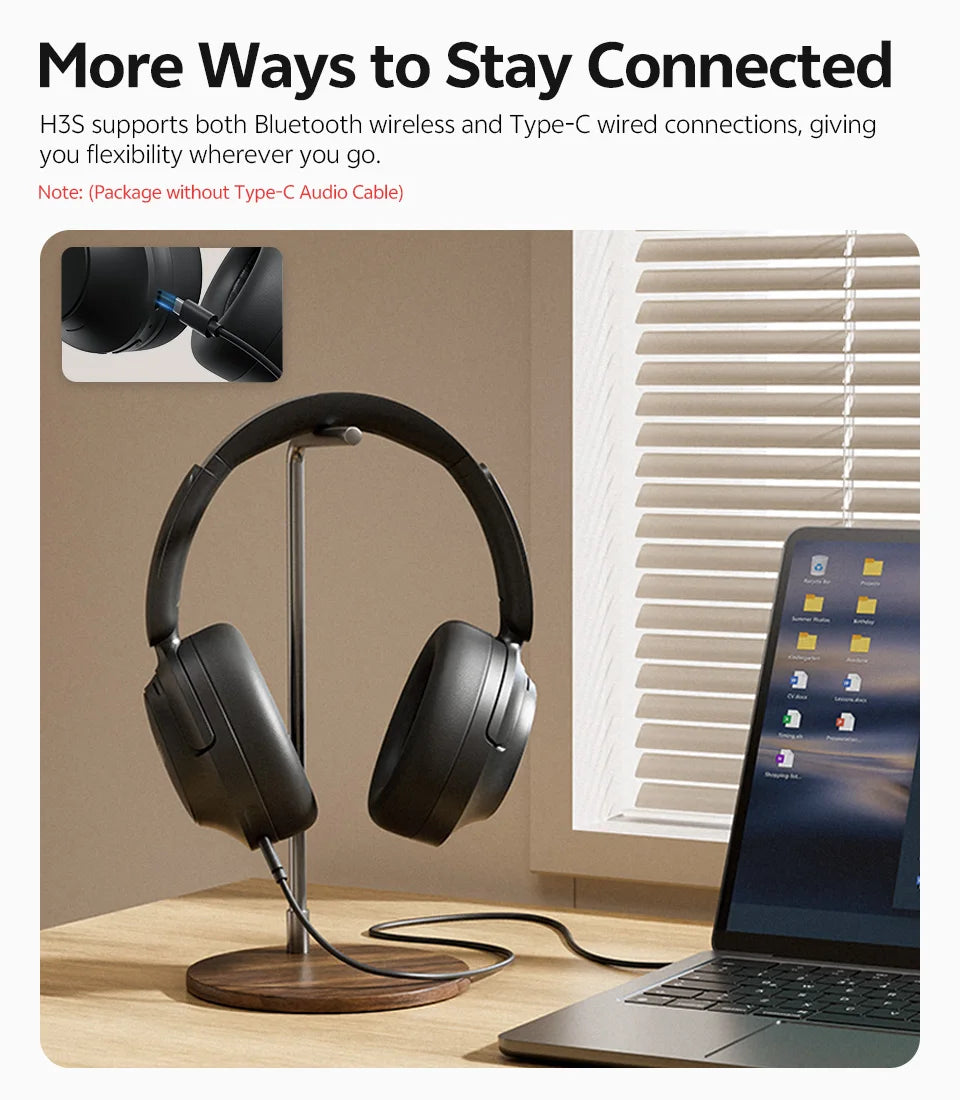 QCY Wireless Bluetooth 6.0 BH25H3SA Headphone 3D Spatial Audio Earphone -56dB Adaptive ANC 53mm Driver Foldable Over Ear Headset