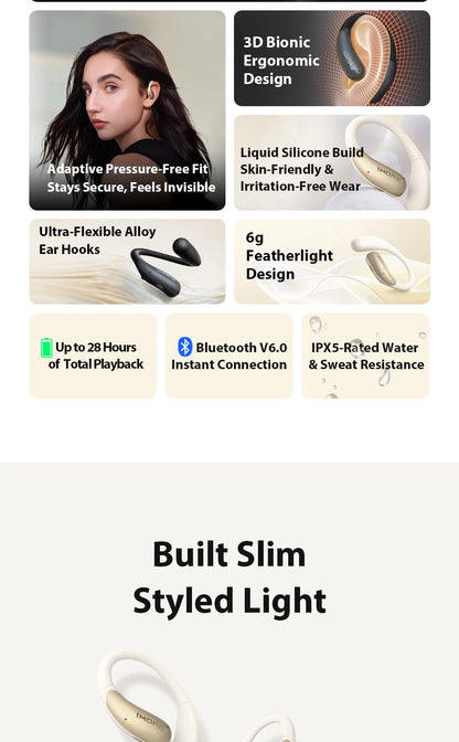 1MORE S11 Open-Ear Wireless Earphones Ultra-Thin Design Ear-Hook Earbuds Bluetooth V6.0 IPX5 28H Playtime
