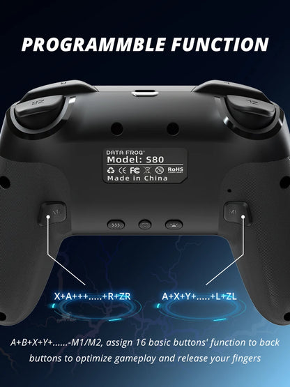 DATA FROG Wireless Controller For Switch OLED Console Pro Gamepad with Rechargeable Battery Programmable Turbo RGB Light