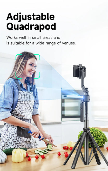 Selfie Stick Tripod Gimbal for Cell Phone 360° Auto-Rotation AI Tracking Stabilizer Shooting Quadrapod with Optional Fill Light