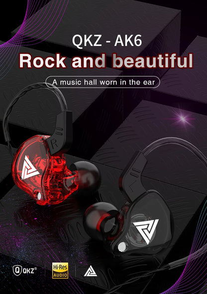 QKZ AK6 Sports In-Ear Earphones with Remote Control Microphone Heavy Bass HiFi Wired Earbuds for iPhone Samsung