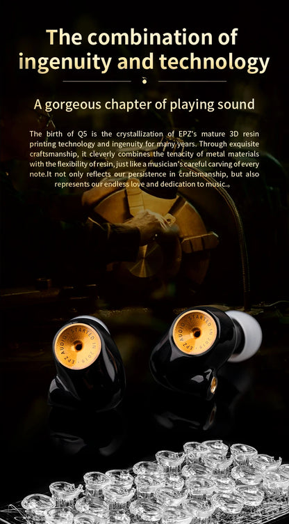 EPZ Q5 Earphones Wired HIFI Ceramic Carbon Nano Moving Coil IEM In Ear Monitor MMCX Detachable Cable Earbuds Gaming Headset