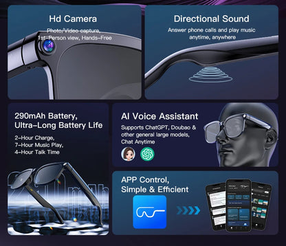 2026New 4K HD Photochromism AI Smart Glasses 800W Pixel Camera 1080P Video AI Chat Music Player Call AI Sports Smart Glasses Man