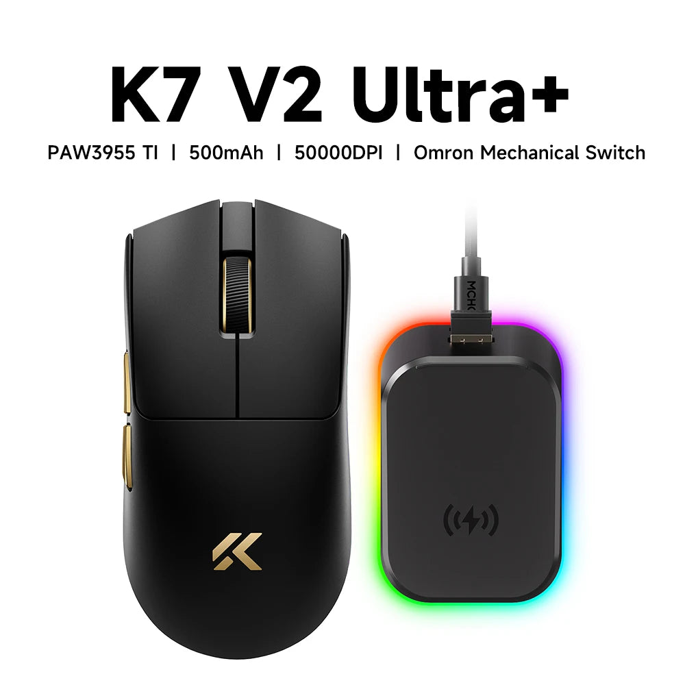 MCHOSE K7 V2 Wireless Gaming Mouse PAW3955 TI Dual 8K Polling Rate 50000DPI Lightweight Magnetic Wireless Charging Dock Esports