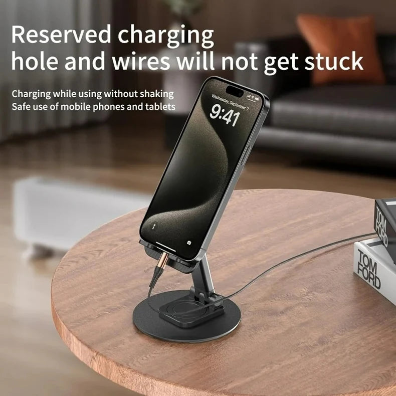 360 ° Rotating Multi-Angle Non-Slip Metal Base Foldable Universal Phone Stand for Desk Holder for iPhone 13/14/15 Pro Xiaomi S