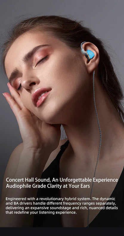 Wired Earphones for iPod, Hybrid 1DD 1BA HIFI In-Ear Headphones Deep Bass 3.5mm Detachable Cable Noise Isolation Headset