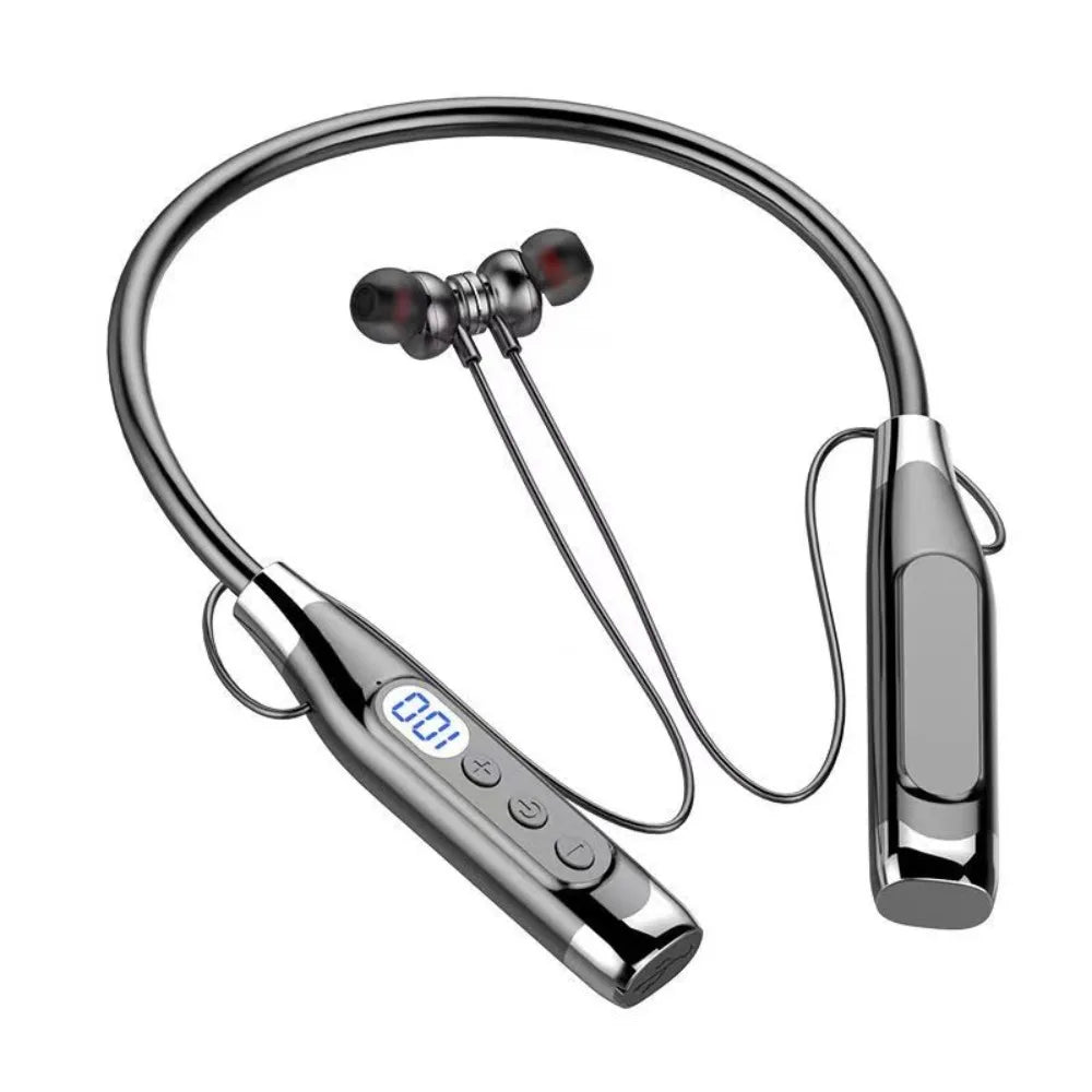 LED Digital Display Wireless Earbuds Neckband Magnetic TF Card Support Earphones Stereo Sound Long Standby
