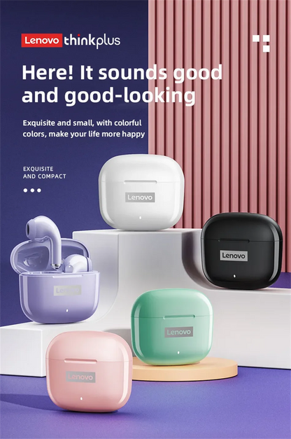 Lenovo LP40 Pro Wireless Earbuds Bluetooth 5.1 25H Playtime USB-C Fast Charge Deep Bass Touch Control IPX5 Sport Headphones