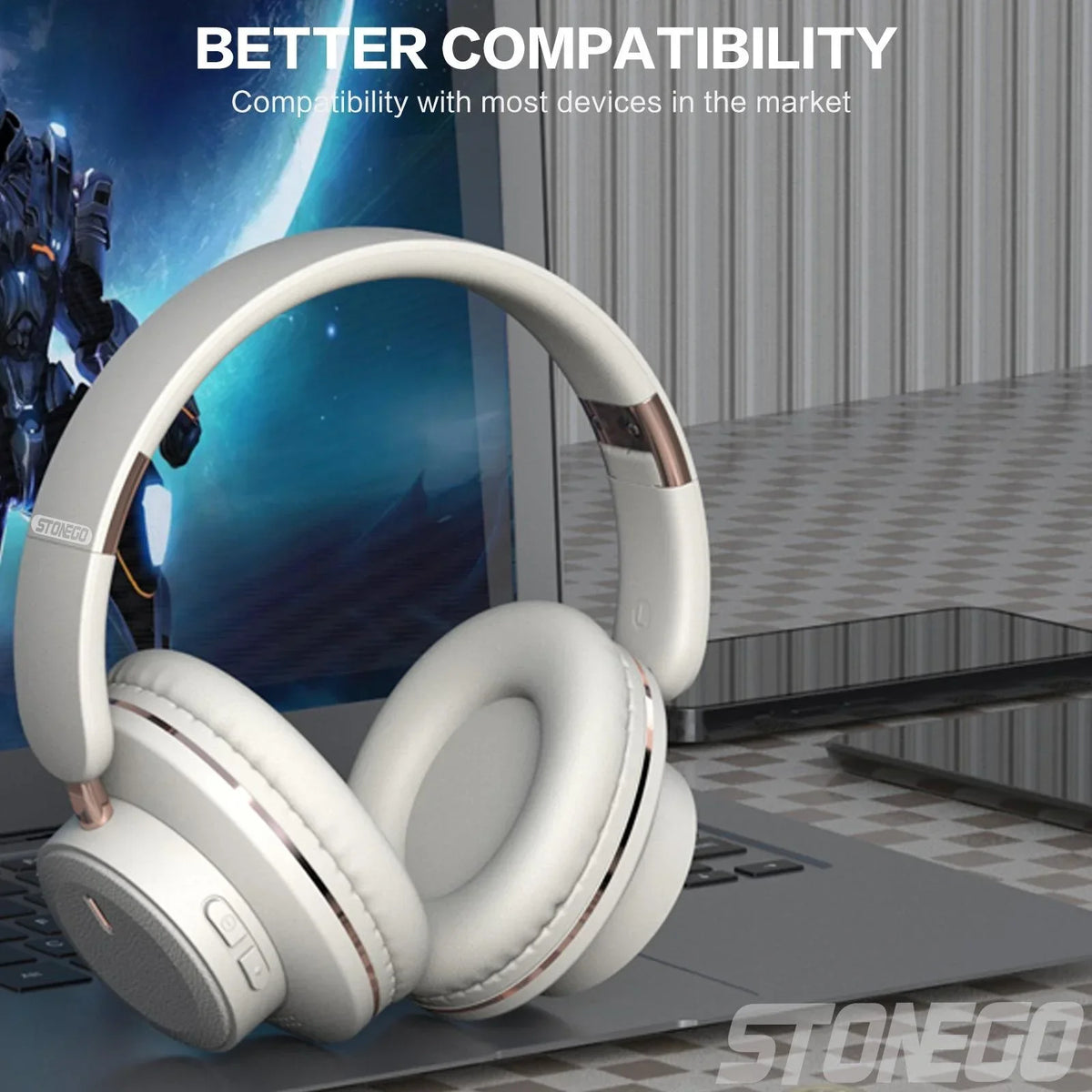 Bluetooth Headphones Wireless Headset Over Ear Foldable Portable Fashion Aesthetic Hi Fi Stereo Sound BT 5.3 Dual Mode Connectivity 24H Battery Fast Charging For Travel Gaming Music Streaming Photographers Students Commuters