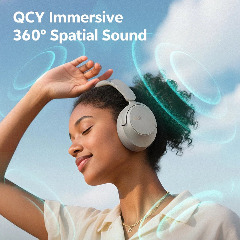 QCY Wireless Bluetooth 6.0 BH25H3SA Headphone 3D Spatial Audio Earphone -56dB Adaptive ANC 53mm Driver Foldable Over Ear Headset