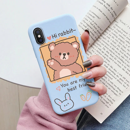 Flowers Funda For Phone Case iPhone X XS MAX XR Capa Soft Silicone Cute Cat Bear Back Cover For iPhone XR Bumper Women Anti-Fall