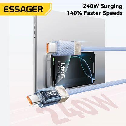 Essager 240W USB C Cable for iPhone 18 17 16 Plus Pro Max Macbook iPad Supercharge Fast Charger Type C Cable for Xiaomi Samsung