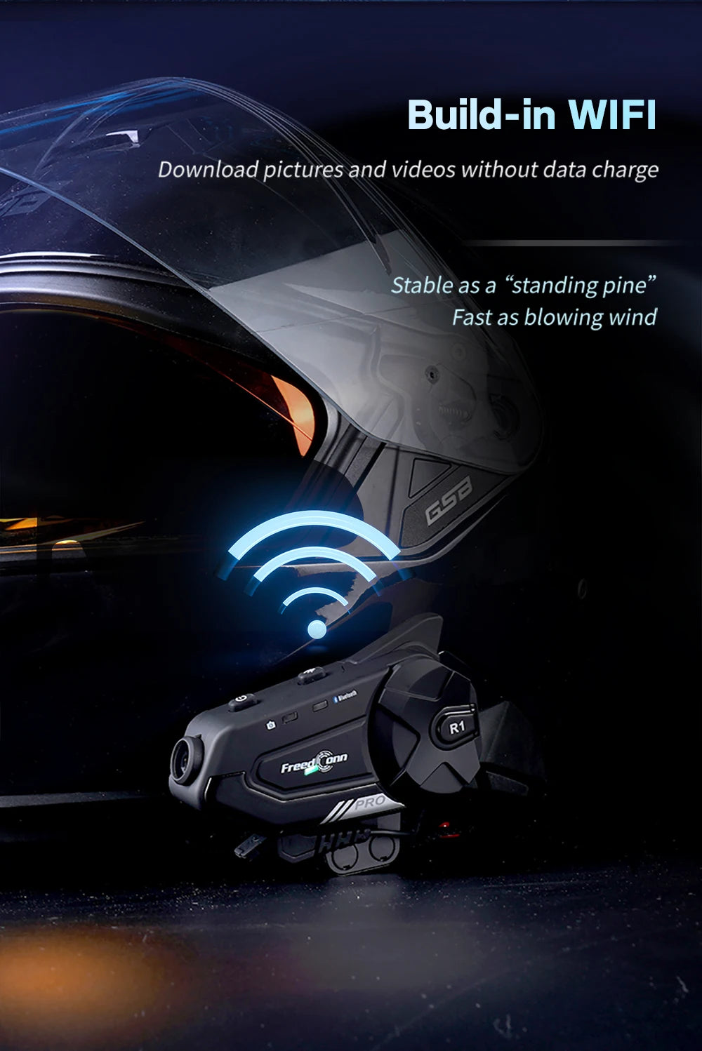 Motorcycle Intercom Helmet Bluetooth Headset Group Speaker Headphone WiFi App Freedconn R1Pro Motorbike Dash Cam Moto Auto Dvr