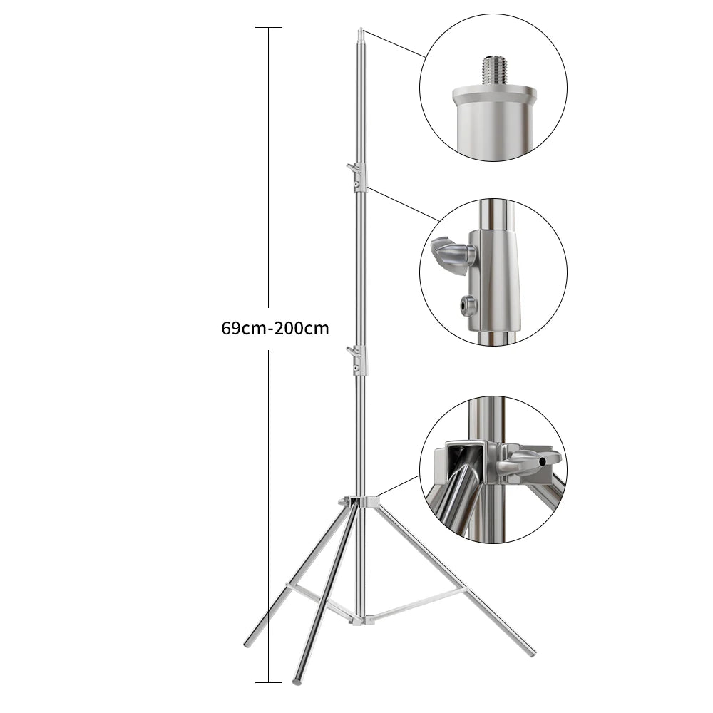 2/2.9M Tripod Super Stable Big Tripod Foldable Light Stand Lifting Frame Wheels Photography Softbox Photo Studio Stainless Steel