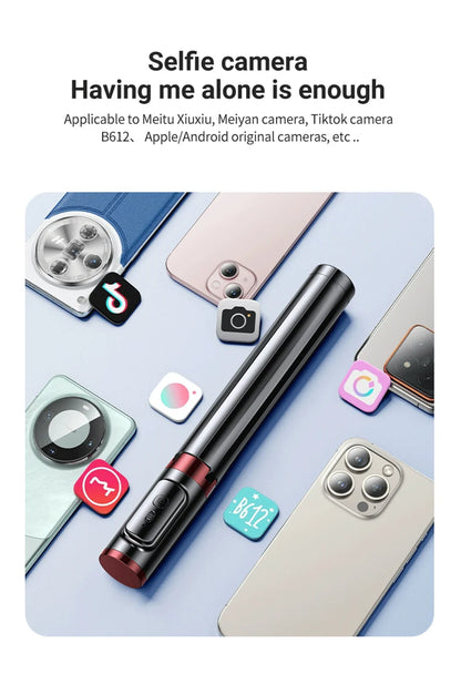 Selfie Stick 1.1 M Ultra Long Stretch Portable Phone Holder Integrated Design Bluetooth Remote With Fill Light Tripod Stand For