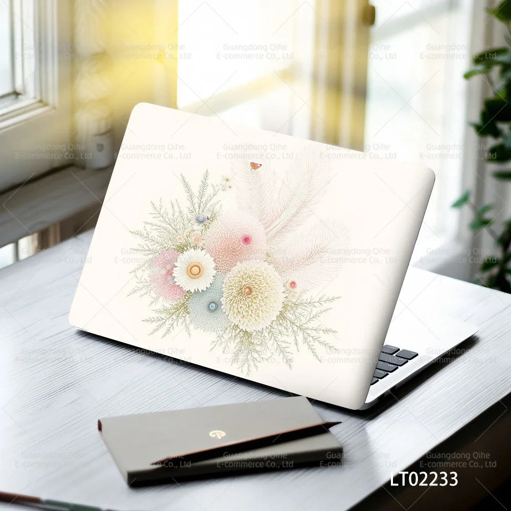 2 PCS Removable Flower Stickers for Laptop PVC Aesthetic Decals Self-Adhesive Peel Off No Residue Tablet Skin MacBook Skin