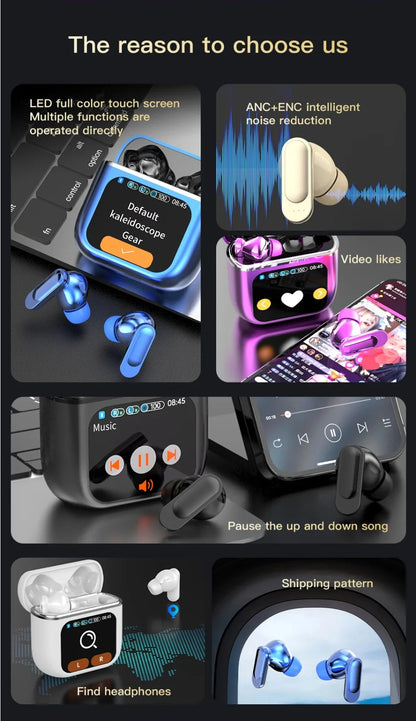 SE-60 TWS Touch Screen Bluetooth 5.4 Earphones ANC ENC Noise Cancelling Gaming Low Latency Stereo Wireless Earbuds Long Battery