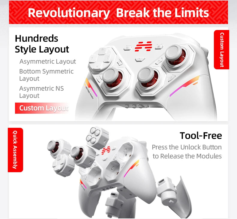 BEITONG PANGU Modular Wireless Controller, DIY Layout, Tool-Free Swap, TMR Joystick, for Switch/PC/Android/iOS