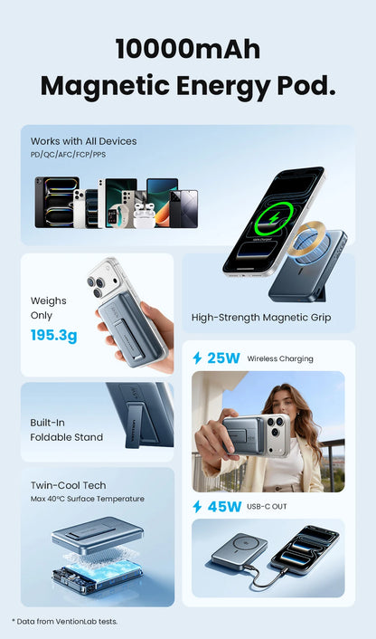 Vention Qi2.2 25W Power Bank 10000mAh 45W For Magnetic Wireless Portable Charger Battery for iPhone Samsung