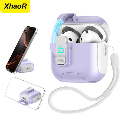 Magnet Security Lock Cover for Airpods 4 ANC Case With Lanyard Full Body Protection Shockproof Charging Cases For Airpods Pro 2