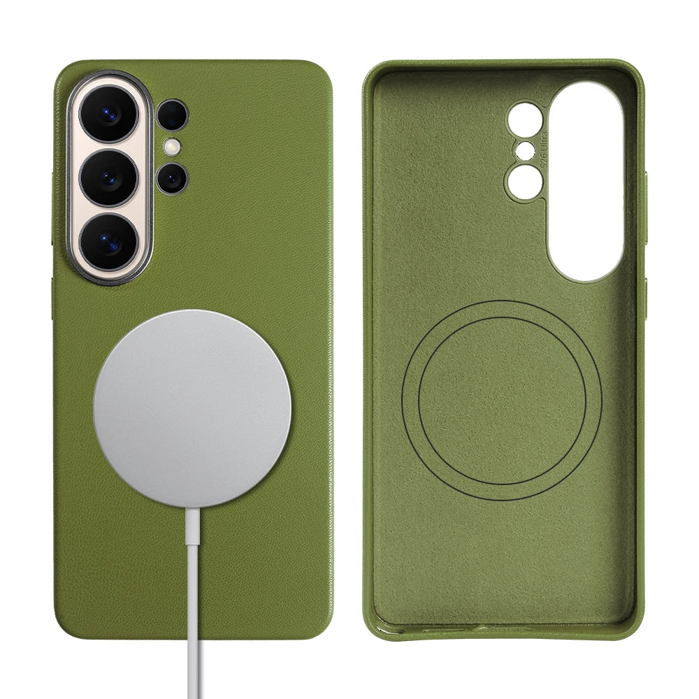For Magsafe Premium Leather Case for Samsung Galaxy S26 Ultra S26Ultra S26Plus S25 Plus S25Ultra Phone Case Cover Magnetic Coque