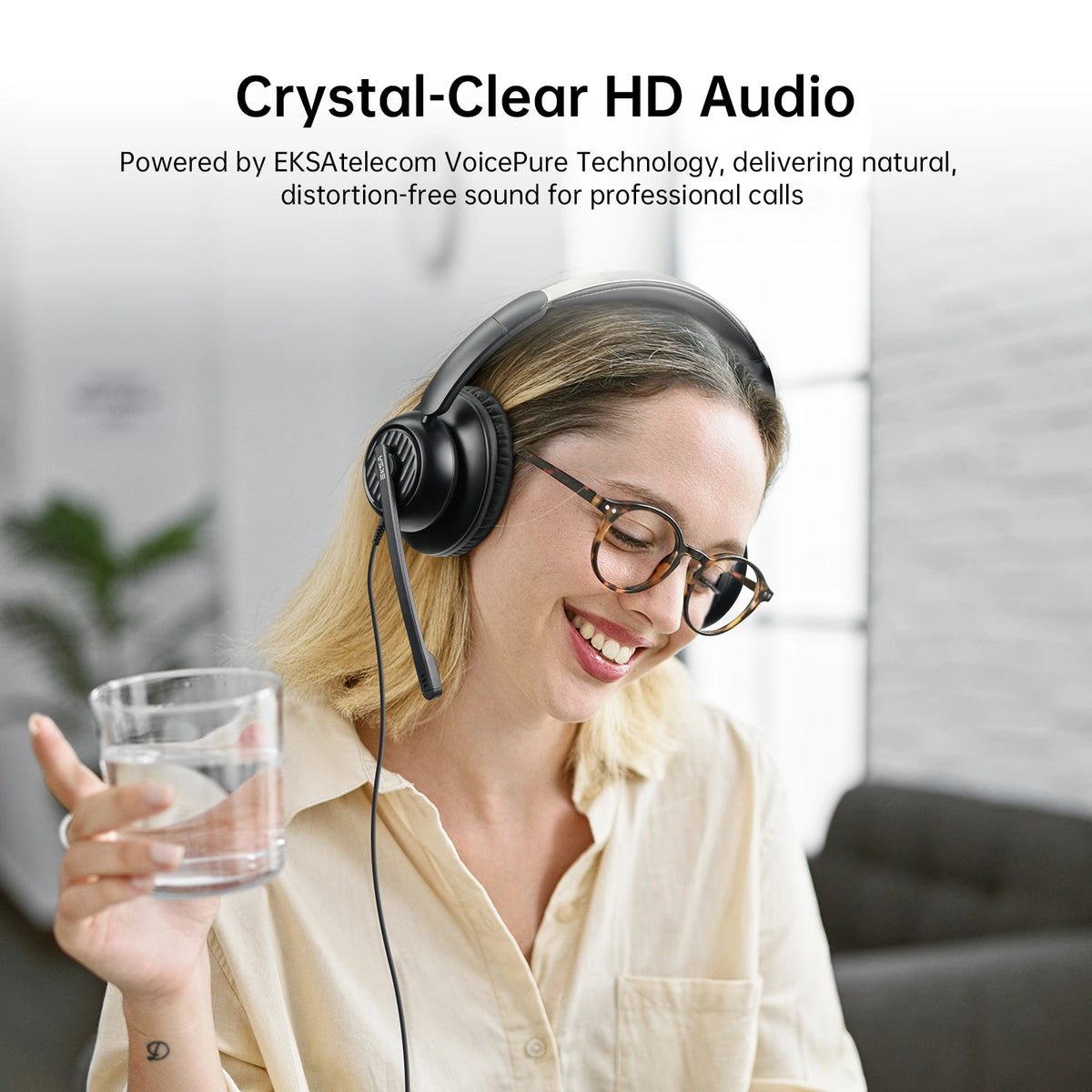 EKSA H8 Office Headset Wired Headphones with Mic USB Type C 3.5mm ENC Noise Cancelling PC Phone Teams Mute Button 40mm Over-Ear