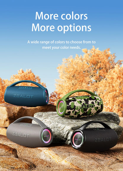 ZEALOT S97 80W Portable Bluetooth Speaker High Volume Waterproof 16000mAh Wireless TWS Subwoofer Suporrt USB/TF/AUX RGB Light.