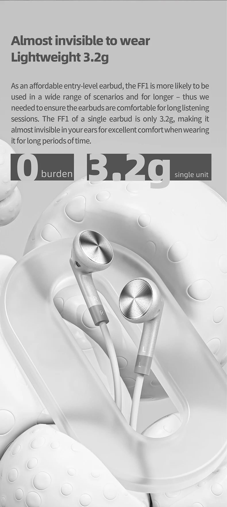 FiiO FF1 3.5mm HIFI Music Wired Bass Earbud 14.2mm Dynamic HD Microphone Earphone for Gaming Meeting Video
