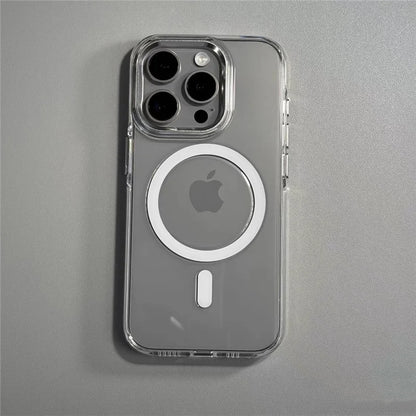 Transparent Wireless Charging for Magsafe Case for iPhone 18Pro 17 16 17Pro Max Alloy Lens Clear Shockproof Hard Armor Cover