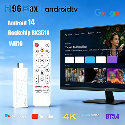 2026 New H96 MAX RK3518 TV Stick Android14 4K TV Box Android Quad Core RAM WiFi6 BT5.4 2GB 8GB/16GB Smart TV Box Voice Remote