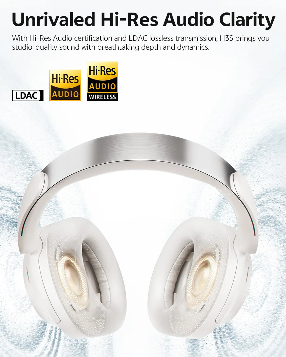 QCY Wireless Bluetooth 6.0 BH25H3SA Headphone 3D Spatial Audio Earphone -56dB Adaptive ANC 53mm Driver Foldable Over Ear Headset
