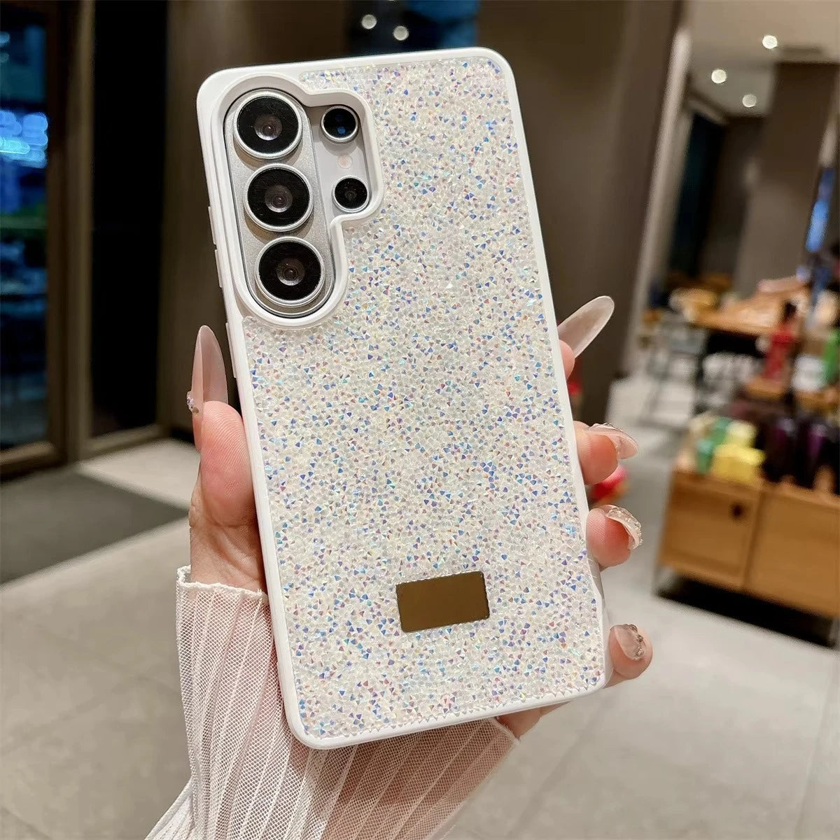 Glitter Bling Diamond Sparkle Case For Samsung Galaxy S23 S24 S25 S26 Ultra Plus Metal Logo Back All-Inclusive Protective Cover