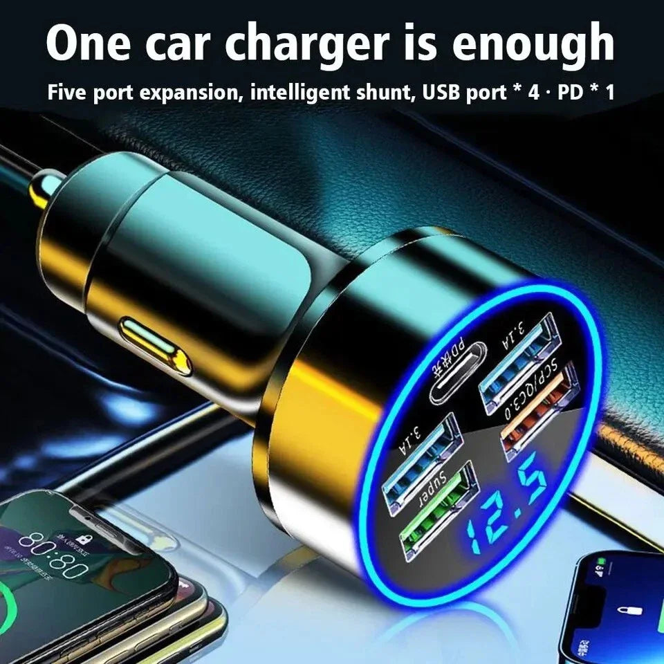 4 Port USB Car Charger Super Fast Charging Adapter For iPhone 17 16 For Samsung For Xiaomi Android Mobile Phones Car Charger