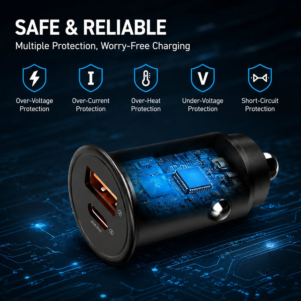 Vyvylabs 65W Car Charger Zinc Alloy Mini USB-A Type-C Fast Charging Adapter DC12V-24V Car Max 65W for iPhone 17 Samsung Huawei