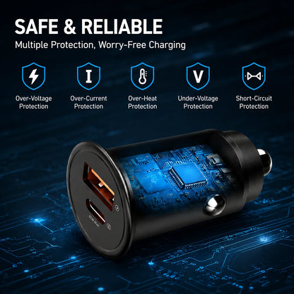 Vyvylabs 65W Car Charger Zinc Alloy Mini USB-A Type-C Fast Charging Adapter DC12V-24V Car Max 65W for iPhone 17 Samsung Huawei