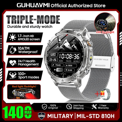 2026 New TANK Ultra 1400mAh Battery Military Smart Watch 10ATM Waterproof Heart Rate Tactical LED Flashlight Men Sports Bracelet