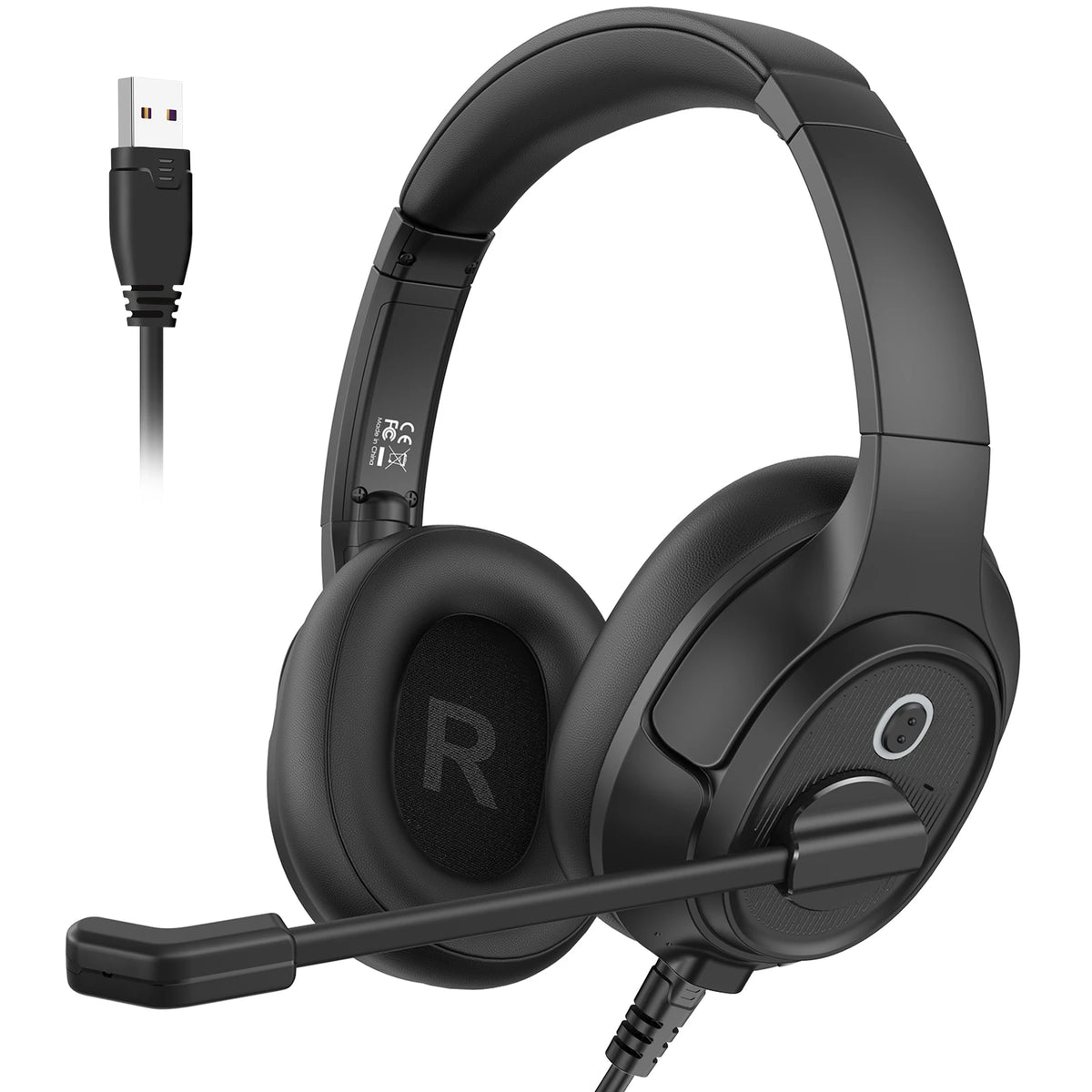EKSA H2 Office Headset with Mic USB Wired Headphones ENC Noise Cancelling Over-Ear 40mm Mute Switch Volume Control Call Center